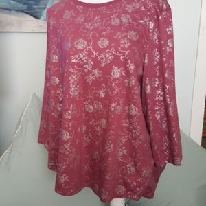 Angels Forever Young Wine Floral Metallic Tunic Top 2X Boho Cottagecore